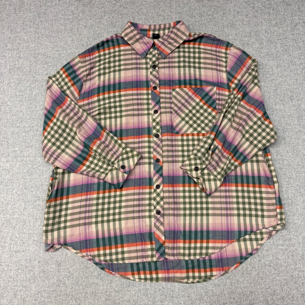 Wild Fable Plaid Button Down Shirt XXL Multicolor Oversized Cotton Blend Pocket